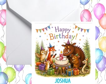 Personalised Gruffalo and Friends Birthday Card. Name and Age Custom Greeting.
