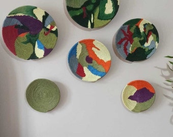 Handmade African Wall Plate Set: Boho Woven Basket Decor