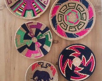 Handmade African Wall Plate Decor Set: Boho Woven Basket Art