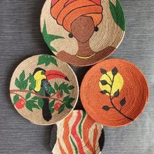 Decor Set of 4 African Plates, Wall Plate, Boho Wall Decor, African Basket, African Plates, Weaving Baskets, , Wall Hanging, Handmade Gift