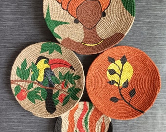 Afrikanische Wand Dekor Set: Geflochtene Boho Körbe