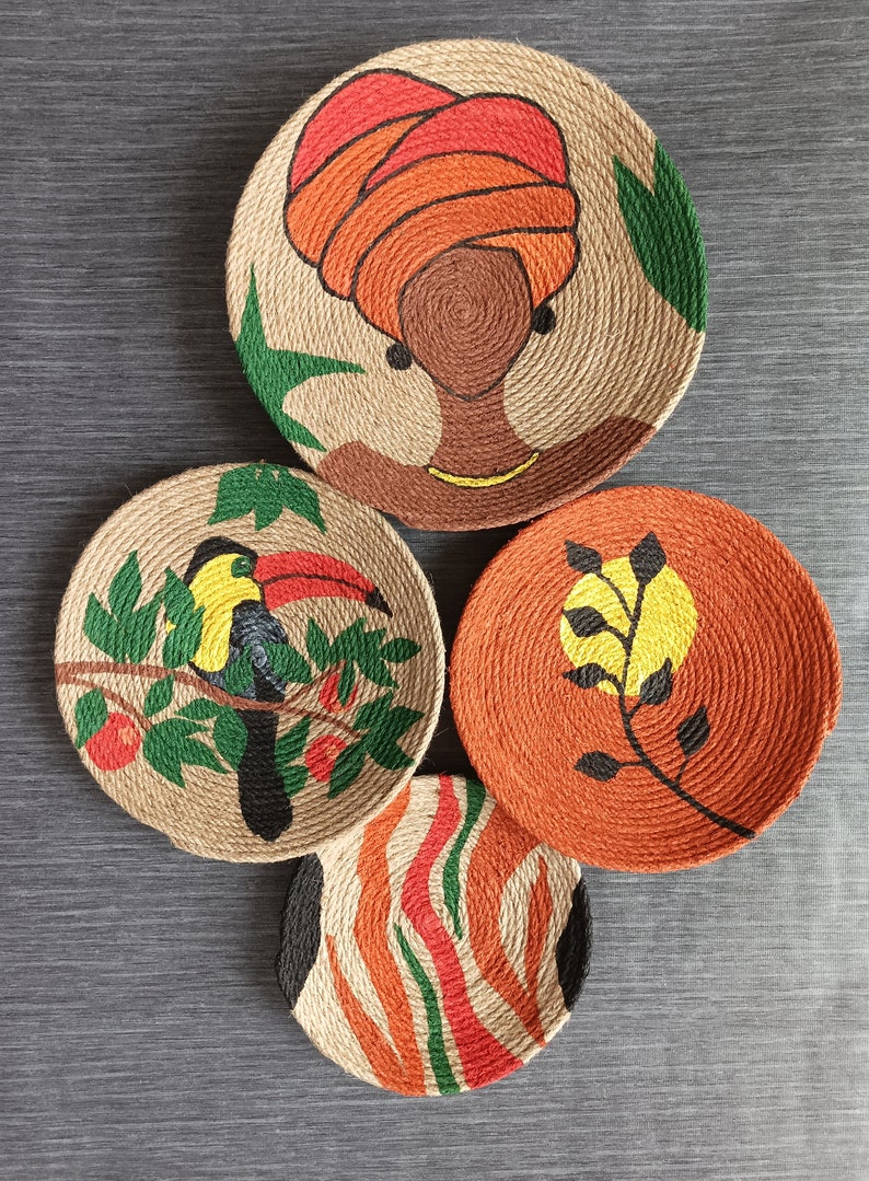 Decor Set of 4 African Plates Wall Plate Boho Wall Decor Etsy