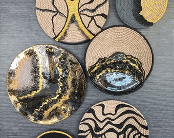 Handmade African Plate Decor Set: Boho Woven Wall Hanging