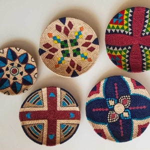 Decor Set of 5 African Plates, Wall Plate, Boho Wall Decor, African Basket, African Plates, Weaving Baskets, , Wall Hanging, Handmade Gift