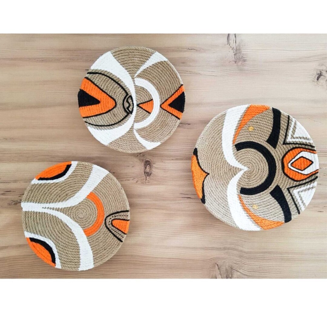 Decor Set of 3 African Plates, Wall Plate, Boho Wall Decor, African