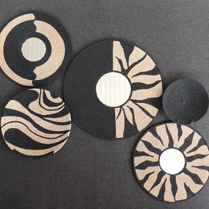 African Wall Plate Decor Set: Boho Woven Basket & Mirror