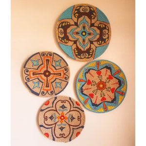 Decor Set of 4 African Plates, Wall Plate, Boho Wall Decor, African Basket, African Plates, Weaving Baskets, , Wall Hanging, Handmade Gift