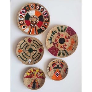 Decor Set of 5 African Plates, Wall Plate, Boho Wall Decor, African Basket, African Plates, Weaving Baskets, , Wall Hanging, Handmade Gift