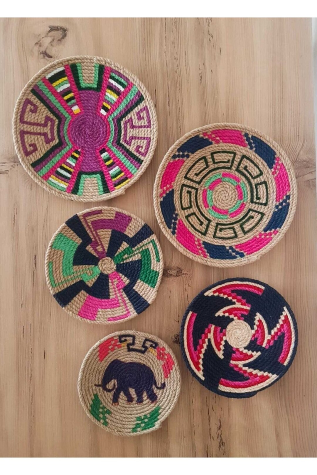 Decor Set of 5 African Plates, Wall Plate, Boho Wall Decor, African