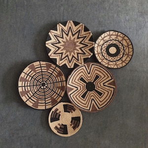 Decor Set of 5 African Plates, Wall Plate, Boho Wall Decor, African Basket, African Plates, Weaving Baskets, , Wall Hanging, Handmade Gift