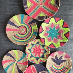 Decor Set of 7 African Plates, Wall Plate, Boho Wall Decor, African Basket, African Plates, Weaving Baskets, , Wall Hanging, Handmade Gift