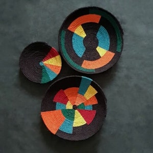 Decor Set of 3 African Plates, Wall Plate, Boho Wall Decor, African Basket, African Plates, Weaving Baskets, , Wall Hanging, Handmade Gift