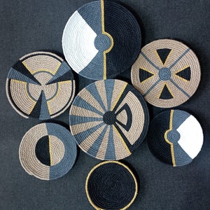 Decor Set of 6 African Plates, Wall Plate, Boho Wall Decor, African Basket, African Plates, Weaving Baskets, , Wall Hanging, Handmade Gift