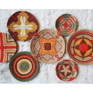 Decor Set of 7 African Plates, Wall Plate, Boho Wall Decor, African Basket, African Plates, Weaving Baskets, , Wall Hanging, Handmade Gift