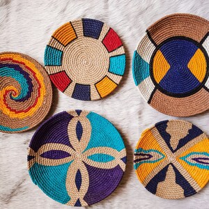 Decor Set of 5 African Plates, Wall Plate, Boho Wall Decor, African Basket, African Plates, Weaving Baskets, , Wall Hanging, Handmade Gift