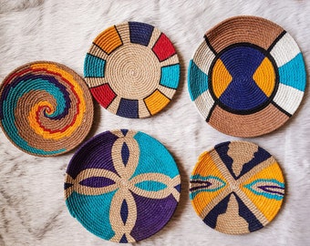 Handmade African Wall Plate Set, Boho Woven Basket Decor