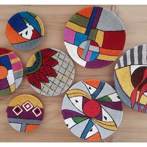 Decor Set of 7 African Plates, Wall Plate, Boho Wall Decor, African Basket, African Plates, Weaving Baskets, , Wall Hanging, Handmade Gift