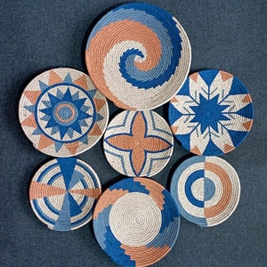 Decor Set of 7 African Plates, Wall Plate, Boho Wall Decor, African Basket, African Plates, Weaving Baskets, , Wall Hanging, Handmade Gift
