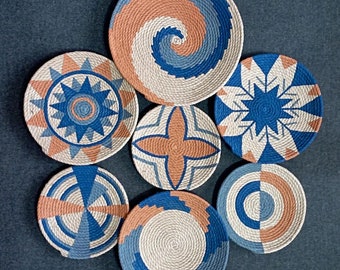 Handmade African Wall Plate Set: Boho Woven Basket Decor
