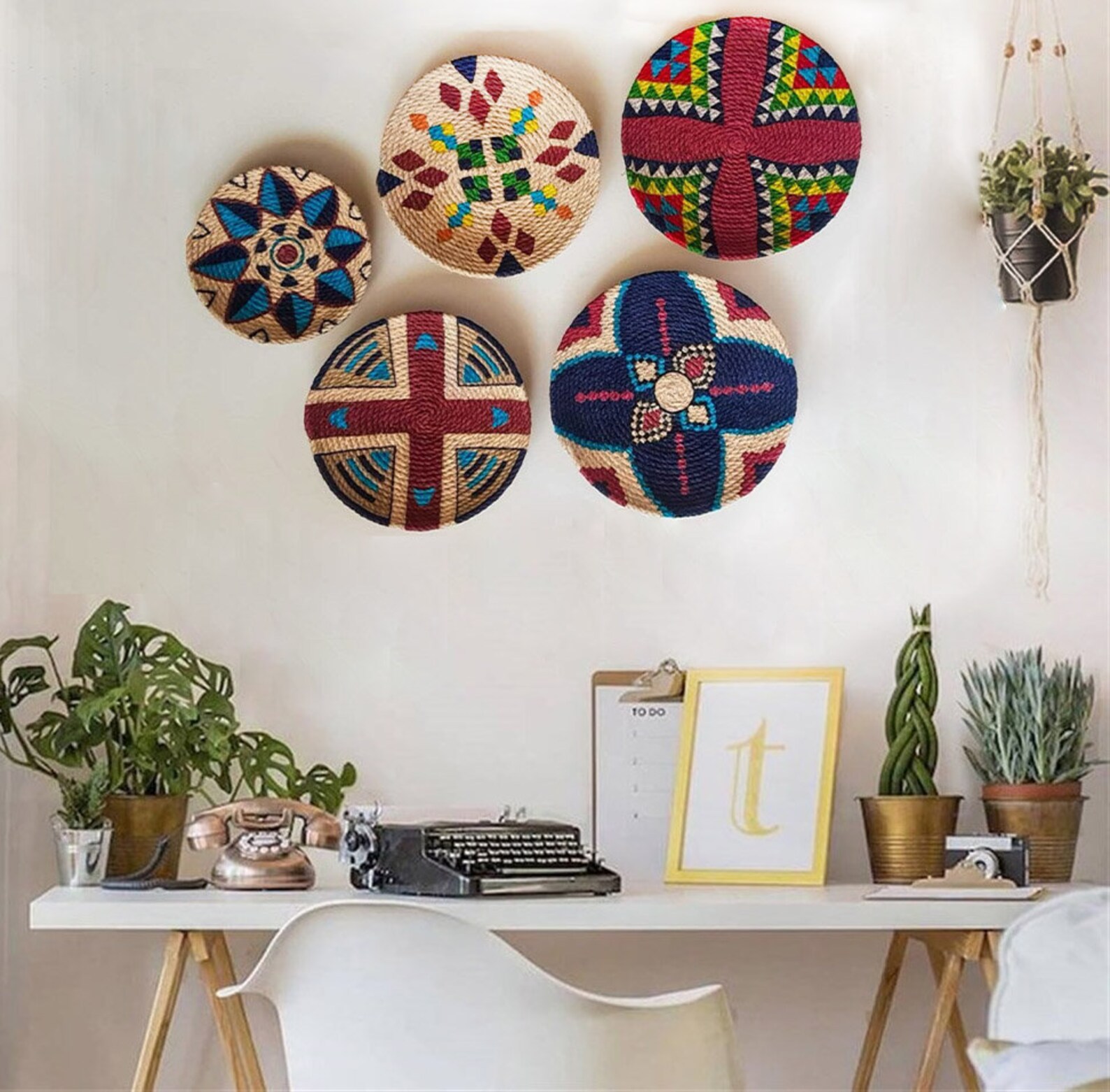 Decor Set of 5 African Plates, Wall Plate, Boho Wall Decor, African