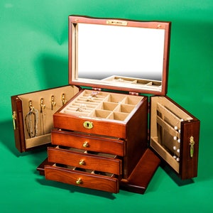 Portagioie in legno, grande contenitore per gioielli con serratura, portagioie per donne e ragazze, portagioie personalizzato, regalo di nozze, regalo per la mamma