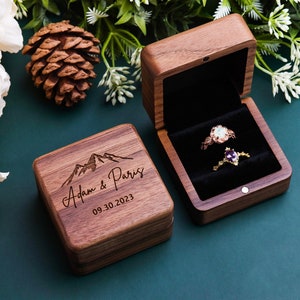 Square Double Ring Box Engraved Wood Ring Bearer Box for Wedding Ceremony, Proposal or Engagement Ring Box Gift, Storage for 2 Rings image 5