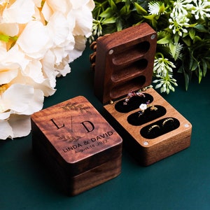 Custom Wood Ring Box, Wedding Ring Box for Ceremony, Ring Box for 3 Rings, Triple Flip Ring Box,Ring Bearer Box,Ring Box Holder,Ring Storage