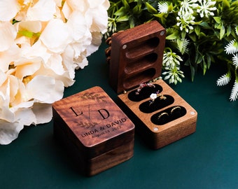 Custom Wood Ring Box, Wedding Ring Box for Ceremony, Ring Box for 3 Rings, Triple Flip Ring Box,Ring Bearer Box,Ring Box Holder,Ring Storage