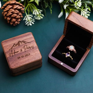 Square Double Ring Box Engraved Wood Ring Bearer Box for Wedding Ceremony, Proposal or Engagement Ring Box Gift, Storage for 2 Rings image 2