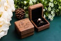Square Double Ring Box - Engraved Wood Ring Bearer Box for Wedding Ceremony, Proposal or Engagement Ring Box Gift, Storage for 2 Rings