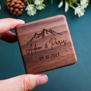 Square Double Ring Box Engraved Wood Ring Bearer Box for Wedding Ceremony, Proposal or Engagement Ring Box Gift, Storage for 2 Rings image 4