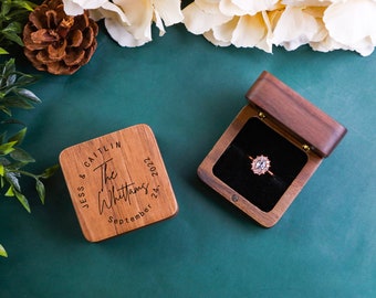 Personalized Wedding Ring Box Custom Wood Ring Box Engagement Ring Box Ring Bearer Single Slot Ring Box Proposal Engraved Ring Holder