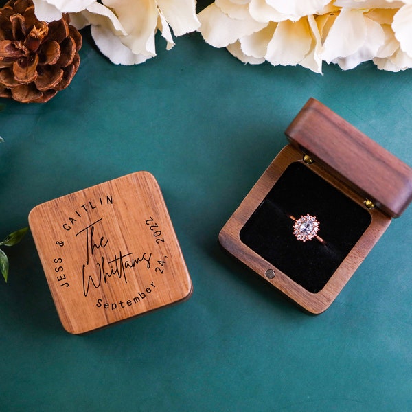 Personalized Wedding Ring Box Custom Wood Ring Box Engagement Ring Box Ring Bearer Single Slot Ring Box Proposal Engraved Ring Holder