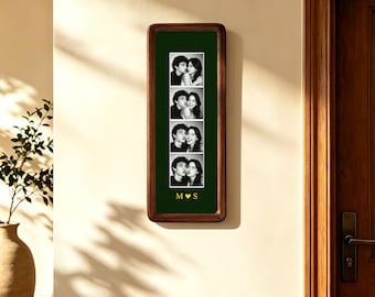 Marco de fotos personalizado para parejas, tira para fotomatón, marco de fotos de tela, decoración de pared de nogal, regalo de aniversario, recuerdos de boda, regalo para parejas