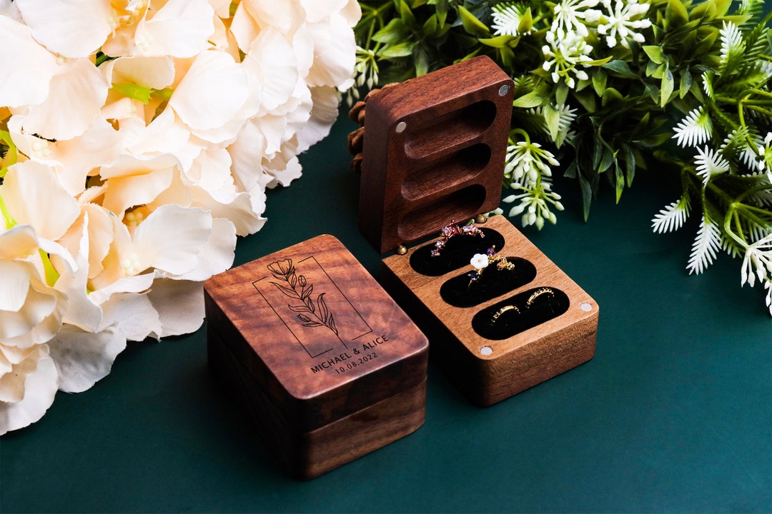 Custom Wood Ring Box, Wedding Ring Box for Ceremony, Ring Box for 3 ...