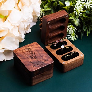 Custom Wood Ring Box, Wedding Ring Box for Ceremony, Ring Box for 3 Rings, Triple Flip Ring Box,Ring Bearer Box,Ring Box Holder,Ring Storage