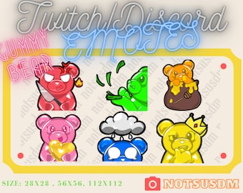 Gummy Bear Emotes for Twitch or Discord 3 sizes, 6 emotes