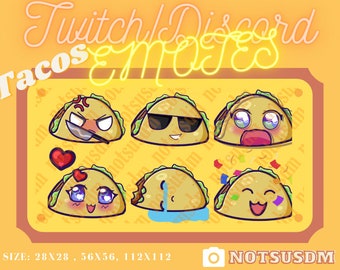 Taco Emotes pour Twitch ou Discord 3 tailles, 6 emotes