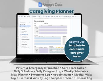Caregiving Planner in Google Docs | Customizable & Printable Care Coordination Planner, Editable Elderly Care Tracker Medical Care Organizer