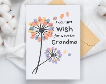 Printable Fingerprint Dandelion Card for Grandma | Easy DIY Card for Grandma, Mimi, Nana, Memaw Birthday Print-and-Fold PDF Download