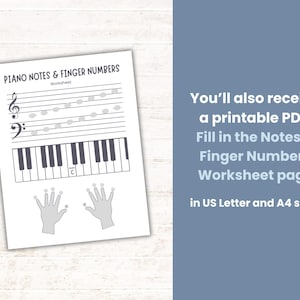 printable fill in the blanks music notes and piano fingering worksheet, beginner piano activity sheet to print at home