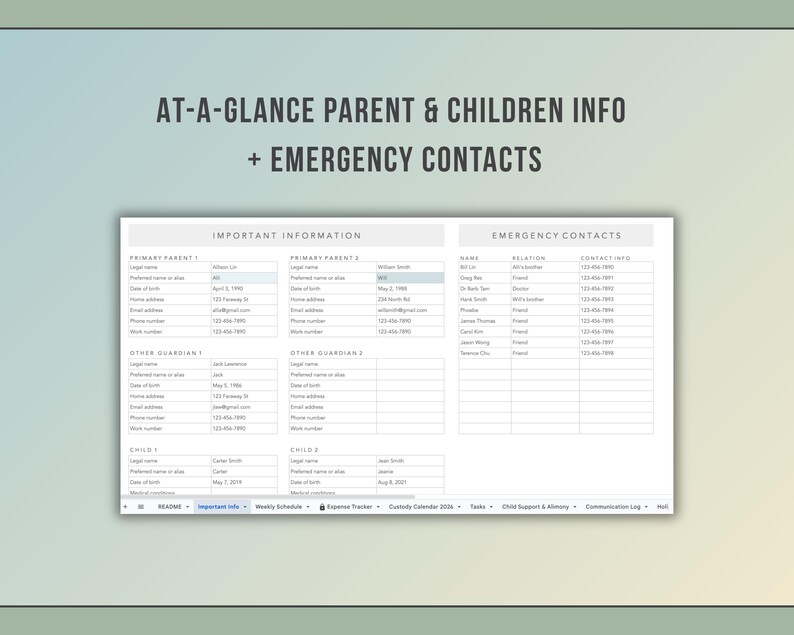 Co-Parenting Planner Google Sheets | Custody Calendar, Expense Tracker & Communication Log | All-in-One Divorced Parent Template image 6