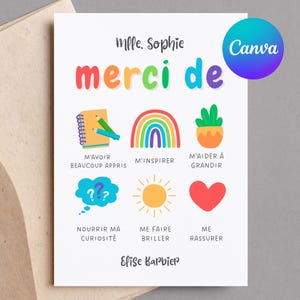 de remerciement personnalisable pour professeur en français | Carte de remerciement pour un cadeau pour une garderie, une crèche, un éducateur préscolaire et un professeur de français