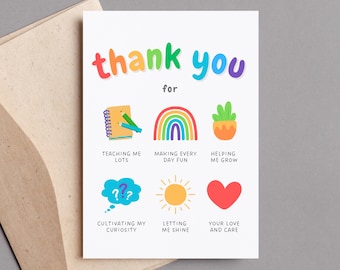 Tarjeta de agradecimiento imprimible para maestros de guardería/preescolar, guardería y ECE. Tarjeta imprimible para la Semana de Agradecimiento al Maestro.