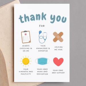 Carte de remerciement imprimable pour infirmière ou cadeau pour médecin ou personnel médical | Carte d'appréciation d'une infirmière, remerciement de l'hôpital, remerciement du travailleur de la santé