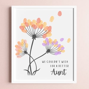 Facile regalo fai da te personalizzato con la pittura a dita per la zia da parte dei bambini / Scheda di attività artistica per bambini stampabile per la zia / Biglietto di auguri di compleanno stampabile per la zia