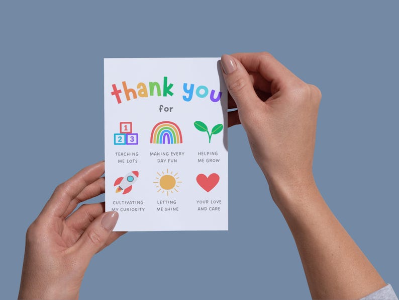 printable daycare teacher and childcare educator thank you card