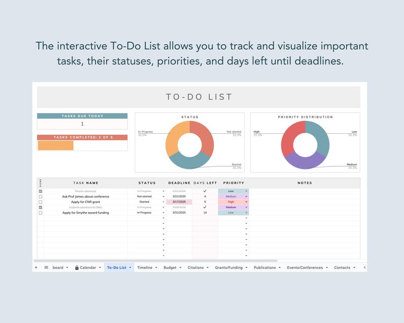 interactive phd student to-do list with automated charts