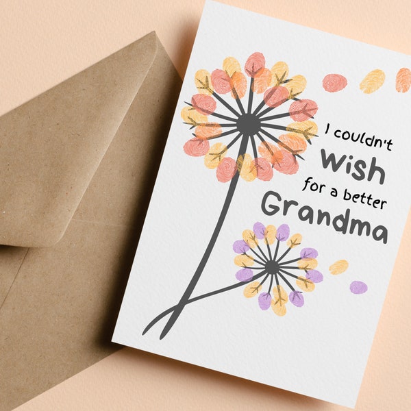 Personalized Card for Grandmothers | Printable Finger Print Dandelion Card for Grandma