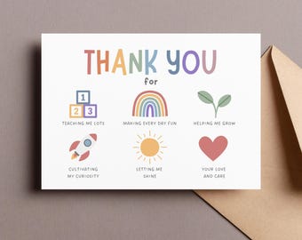 Printable Thank You Card for Daycare Teachers | Preschool, Nursery Teacher & ECE Appreciation Gift | Instant Download Foldable Card Template